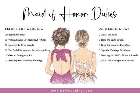 As the Maid of Honor, your role is vital for a smooth wedding experience. From pre-wedding events to the ceremony, you'll have various responsibilities. This post provides a practical checklist and timeline to guide you through your duties. Maid Of Honor Duties, Bachelorette Party Signs, Wedding Stages, Reception Activities, Maid Of Honor Speech, Sentimental Wedding, Bridal Shower Planning, The Maid, Wedding Speech