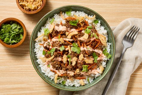 Ginger Soy Beef Bowls Recipe | HelloFresh Ginger Soy Beef Bowls, Hello Fresh Rice Bowl Recipe, Hello Fresh Rice Bowl, Beef Bowl Recipe, Hellofresh Recipes, Jasmine Rice Recipes, Weeknight Dinner Recipes, Hello Fresh Recipes, Beef Bowls