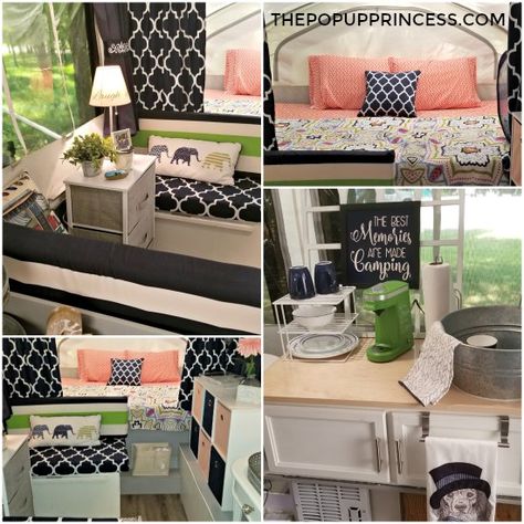 Viking Pop Up Camper, Redone Campers, Vintage Camper Interior Ideas, Decorating Camper, Campers Remodeled, Camper Interior Ideas, Tent Trailer Remodel, Pop Up Campers, Pop Up Princess