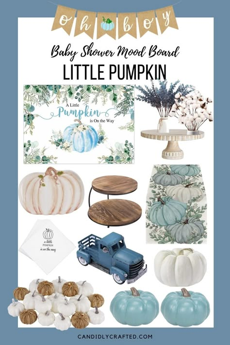 Fall Baby Boy Shower Decor, Fall Baby Shower Boy Theme, Blue Harvest Baby Shower Theme, Little Pumpkin Blue Baby Shower Ideas, My Little Pumpkin Baby Shower Ideas Boy Centerpieces, My Little Pumpkin Baby Shower Ideas Boy, Boy Baby Shower Fall Theme, October Baby Shower Themes Boy, Fall Baby Boy Shower Centerpieces