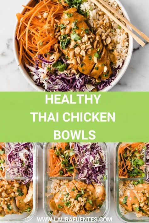 Asian Recipes Meal Prep, Italian Food Meal Prep, Thai Baked Chicken, Homemade Peanut Sauce, Healthy Asian, Chicken Bowls, Lunch Prep, Chicken Lunch, Healthy Bowls Recipes