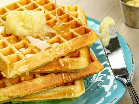 Cornmeal Waffles Cornmeal Waffles Recipe, Crowded Table, Cornmeal Waffles, Making Waffles, Oatmeal Waffles, How To Make Waffles, Kitchen S, Waffles Recipe, Blueberry Compote