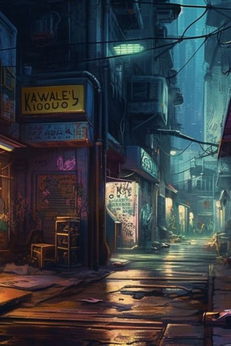 Akira Anime Movie, Cyberpunk Alley, Dystopian Art, Robot Design Sketch, Dystopian Society, Akira Anime, Colorful Graffiti, Sci Fi City, Cyberpunk City