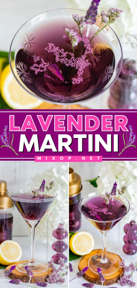 No need to have bartending skills for this lavender martini recipe! 3 ingredients are all you need for this alcoholic drink. Beautiful with complex flavors and aromas, this lavender cocktail is a simple summer drink everyone will love! Try this gin drink today! Best Martini Recipes, Lavender Drink, Lavender Martini, Easy Party Drinks, Martini Recipes Vodka, Cocktails To Make At Home, Lavender Cocktail, Easy Alcoholic Drinks, Fun Drinks Alcohol