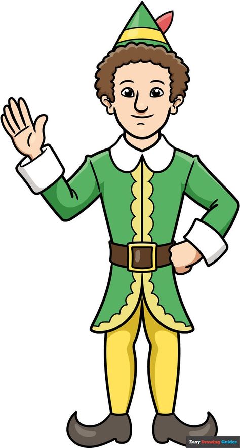 Learn How to Draw Buddy the Elf: Easy Step-by-Step Drawing Tutorial for Kids and Beginners. See the full tutorial at https://easydrawingguides.com/how-to-draw-buddy-the-elf/ . Buddy The Elf Clipart, Buddy Cartoon, Will Ferrell Elf, Buddy Elf, Elf Cartoon, Elf Clipart, Elf Drawings, Hall Decorations, Winter Drawings