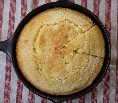 This easy three-ingredient cast iron skillet cornbread is as simple as it gets and makes a great base for adding more adventurous flavors. Chickpea Flour Pancakes, Southern Cornbread Recipe, Skillet Corn, Cornbread Easy, Skillet Cornbread, No Flour Pancakes, Southern Cornbread, Sweet Cornbread, Biscuit Bread