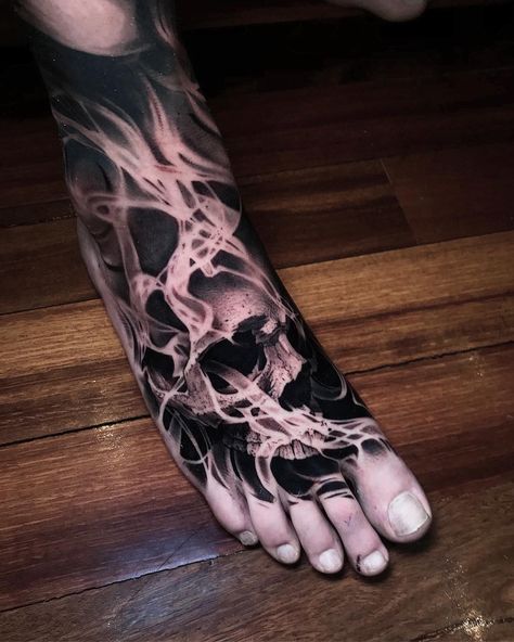 Foot Tattoo Designs, Black Skull Tattoo, Flame Tattoos, Foot Tattoos For Women, Silhouette Tattoos, Skull Tattoo Design, Dark Tattoo, White Tattoo, Foot Tattoo