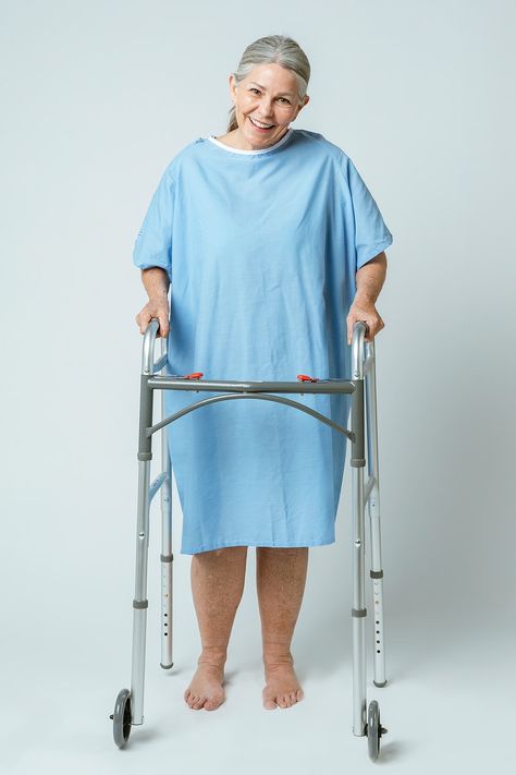 Happy patient in a hospital gown with a zimmer frame  | premium image by rawpixel.com / McKinsey Patient Gown, Doctor Shows, Doctor Help, Digital Healthcare, Nuclear Medicine, Male Doctor, Disruptive Technology, Hospitality Uniform, Hospital Gown