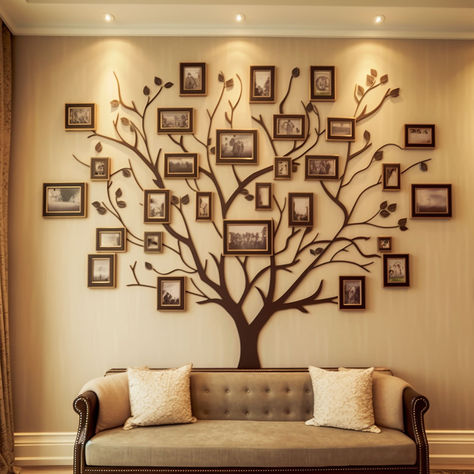 15 Beautiful Wall Tree Decorations You Will Love Family Tree Decals For Walls, Wall Tree Art, Family Tree On Wall Ideas, Picture Tree Wall, Family Tree Decor For Walls, Family Tree Photo Wall Ideas, Memorial Wall In Home Diy, Family Tree Wall Ideas, Family Tree Wall Painting