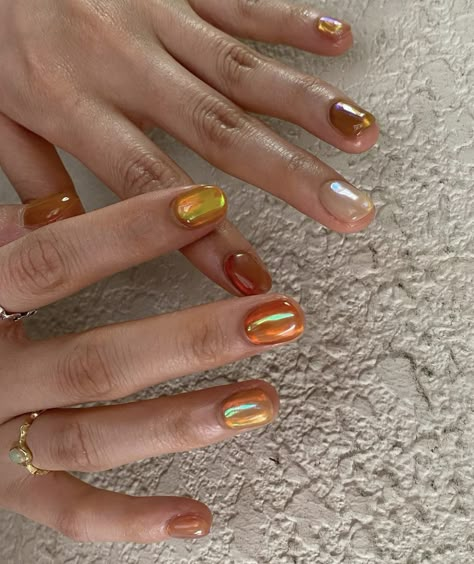 Ethereal Nail Design, Orange Pearl Nails, Euro Summer Nails, Orange Jelly Nails, Colorful Nail, Classic Outfit, Nail Jewelry, Get Nails, Minimalist Nails