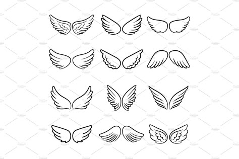 Cute angel wings set #wing#angels#isolated#set Cute Angel Wings, Cartoon Angel, Alas Tattoo, Wing Tattoo Designs, Cute Angel, Wings Drawing, Geometric Tattoos, Angel Wings Tattoo, Wing Tattoo