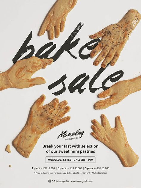 Monolog - Bake Sale Poster on Behance Bake Sale Sign, Bake Sale Poster, Class Poster Design, Baking Poster, Bake Sale Flyer, Contest Poster, Hiring Poster, Mini Pastries, Class Poster