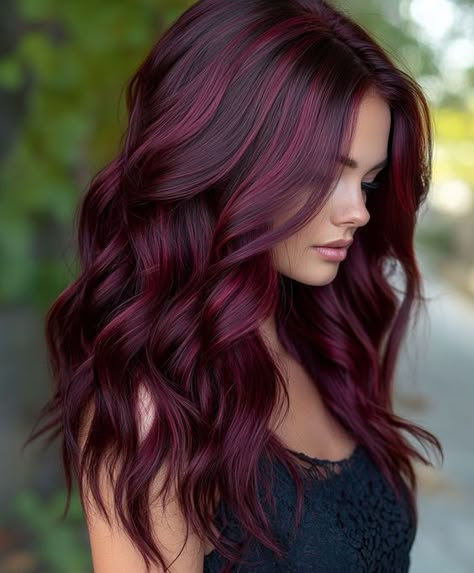 Pelo Color Borgoña, Pelo Color Vino, Wine Hair Color, Maroon Hair, Dark Fall Hair, Plum Hair, Wine Hair, Red Hair Inspo, Cherry Hair