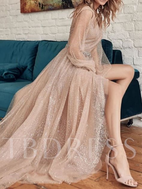 V-Neck Floor-Length Long Sleeve Mesh Pullover Women's Dress Elegant Evening Gown, Maxi Evening Dress, Gown For Women, Evening Gowns Elegant, Long Sleeve Short Dress, Evening Dresses Elegant, Maxi Dress Evening, Online Dress Shopping, Wedding Dress Styles