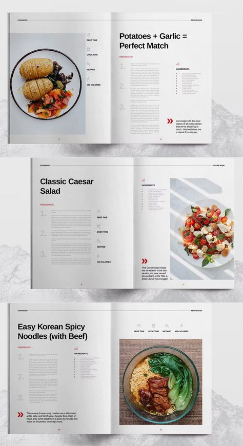 Cookbook & Recipe Book Template InDesign INDD & IDML. 24 pages layout. Recipe Layout Templates, Cookbook Contents Page, Cooking Book Layout, Recipe Page Layout, Cook Book Layouts, Cookbook Typography, Recipe Design Layout, Food Posters Design, Recipe Layout Design