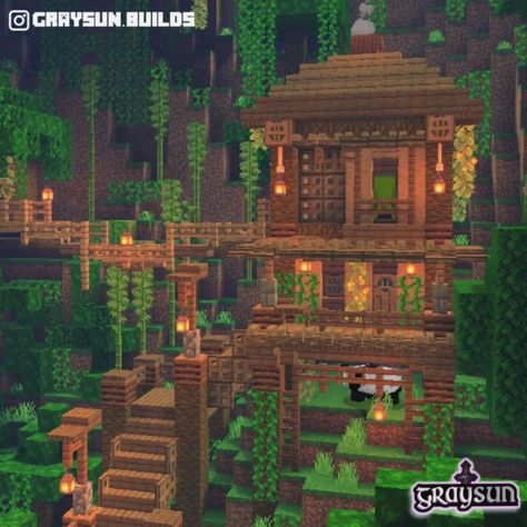 Minecraft Jungle Builds, Jungle Minecraft, Minecraft Jungle House, Minecraft Treehouses, Minecraft Tree, Case Minecraft, Rumah Minecraft Sederhana, Starter House, Minecraft Structures