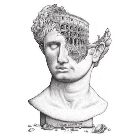 Caesar Augustus Caesar Augustus, M C Escher, Statue Tattoo, Istoria Artei, Stippling Art, Greek Mythology Tattoos, Mythology Tattoos, Roman Sculpture, Greek Tattoos