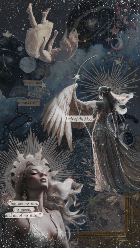 Moon Board Aesthetic, Moon Goddess Wallpaper, Astraea Goddess Aesthetic, Celestial Goddess Aesthetic, Selen Moon Goddess, Moon Moodboard Aesthetic, Selene Goddess Of The Moon Aesthetic, Sun And Moon Goddess, Sigyn Goddess Aesthetic