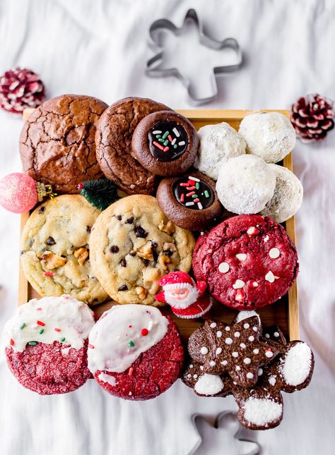 Christmas Cookie box Holiday Cookie Box Ideas, Christmas Cookies Boxes Ideas, 12 Cookie Recipe, Chocolate Snickerdoodles, Christmas Cookie Boxes, Assorted Cookies, Chocolate Thumbprint Cookies, Iced Oatmeal Cookies, Christmas Cookie Box