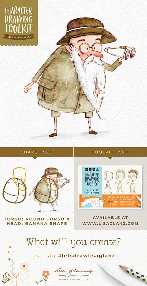 How To Draw Characters Using Shapes, Shapes And Character Design, Explorer Illustration Character, Old Man Drawing Character Design, How To Design A Character, Explorer Character Design, Explorer Drawing, Old Man Character Design, Old Man Illustration