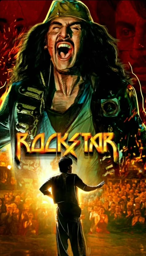 Rockstar Movie Art, Rockstar Poster, Rock Star Movie, Rockstar Movie, Star Of The Month, Tamasha Movie, Lights Bedroom Decor, Joker Sketch, Imtiaz Ali