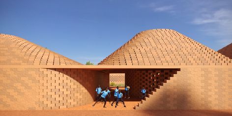 Moving Water: Earth School in Senegal by|Visualization Senegal Architecture, Earth School, Housing Architecture, Alternative Housing, Hotel Facade, African Architecture, African House, Rammed Earth, Moving Water