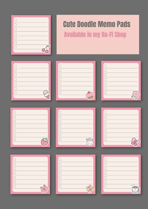 10 Square Cute Doodle Memo Pads Available in my Ko-Fi Shop. Follow me for more Cute Ideas Printable Notepad Template, Cute Memo Pad Design, Scedual Ideas, Cute Memo Pads Printable, Memo Pads Printable Aesthetic, Cute Memo Paper, Memo Pad Printable, Diy Stationery Set, Printable Notepad