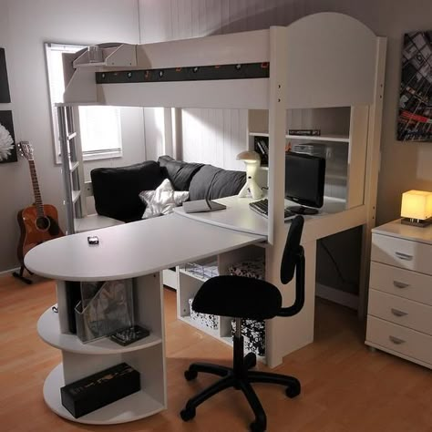 Stompa Casa 4 White High Sleeper with Sofa Bed & Pull Out Desk Loft Bed With Couch, Pull Out Desk, A Loft Bed, High Sleeper Bed, Loft Bed With Desk, Modern Bunk Beds, Bunk Bed With Desk, High Sleeper, Bed With Desk