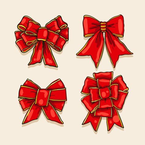 Christmas Bows Drawing, Christmas Ribbon Illustration, Christmas Border Design To Draw, Christmas Decoration Drawing, Christmas Bow Illustration, Christmas Decor Drawing, Christmas Bow Drawing, Cute Easy Christmas Drawings, Christmas Gifts Drawing