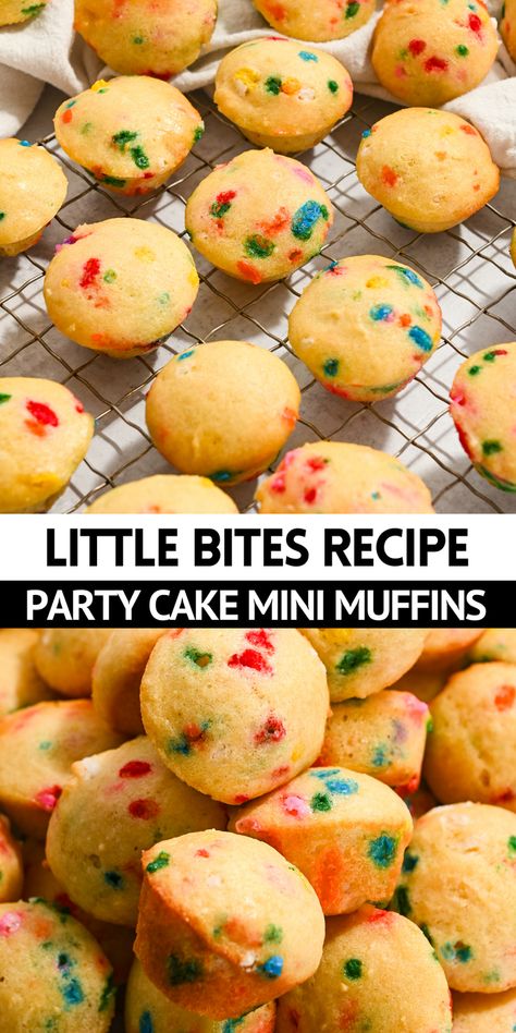 My whole family loves this little bites recipe! These easy party cake mini muffins taste even better than store-bought and are made with simple ingredients. This light, fluffy, and tasty little bites muffins recipe will be your favorite easy breakfast or snack! Party Cake Muffins, Heart Healthy Breakfast Recipes, Little Bites Muffins, Perfect Bar Recipe, On The Go Recipes, Mini Pumpkin Muffins, Heart Healthy Breakfast, Healthy Snack Ideas For Kids, Mini Muffin Recipe