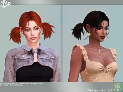 Pigtail Hairstyle, Pigtails Hairstyle, Tail Hairstyle, Short Ponytail, Half Updo Hairstyles, Sims 4 Anime, Short Hair Bun, Female Hair, Sims Four