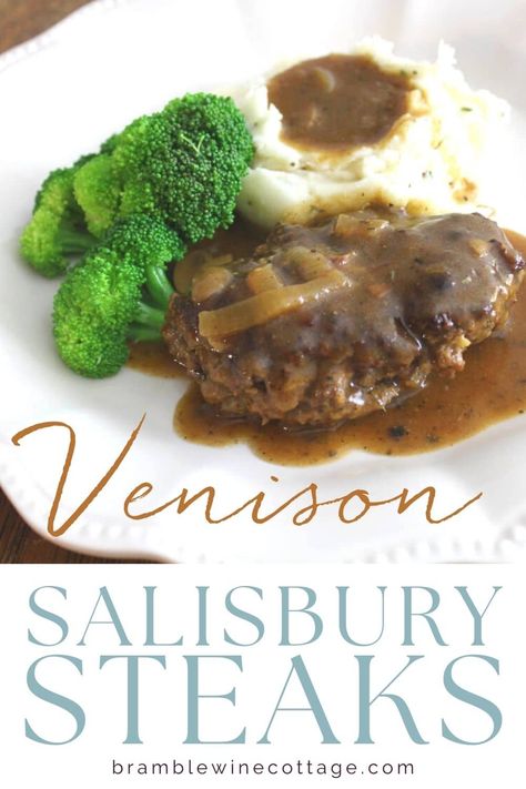 Deer Hamburger Recipes, Venison Salisbury Steak, Ground Deer Recipes, Deer Burger Recipes, Venison Recipes Crockpot, Deer Steak Recipes, Elk Meat Recipes, Venison Meals, Venison Steak Recipes