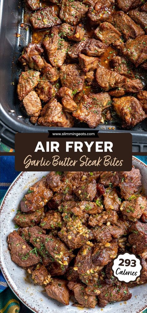 Dec 15, 2023 - Tender seasoned steak bites in a luscious garlic butter sauce, all prepared to perfection and cooked in the air fryer Air Fryer Steak Bites, Garlic Butter Steak Bites, Plats Ramadan, Butter Steak Bites, Air Fryer Garlic, New Air Fryer Recipes, Air Fryer Steak, Butter Steak, Air Fryer Oven Recipes