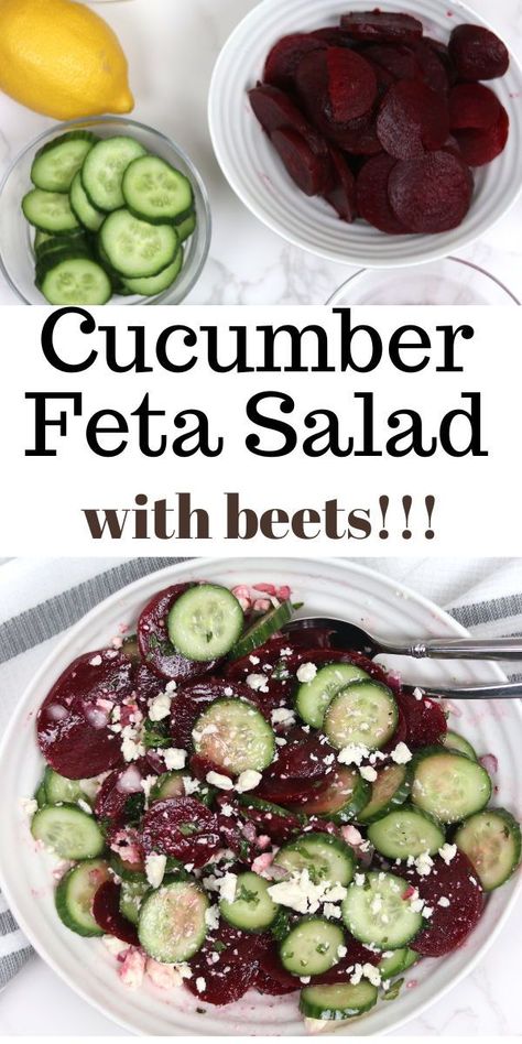 Fresh, and oh so tasty, this cucumber beetroot salad is the easiest salad ever! It's filled with cucumber, fresh cooked beets, herbs, and a homemade lemon vinaigrette. It is both vegan and gluten free --the perfect allergy friendly salad. Cucumber Beet Salad, Cooked Beets, Perfect Salad Recipe, Thanksgiving Mains, Beet Salad Recipes, Easy To Make Appetizers, Fresh Beets, Feta Recipes, Beetroot Salad