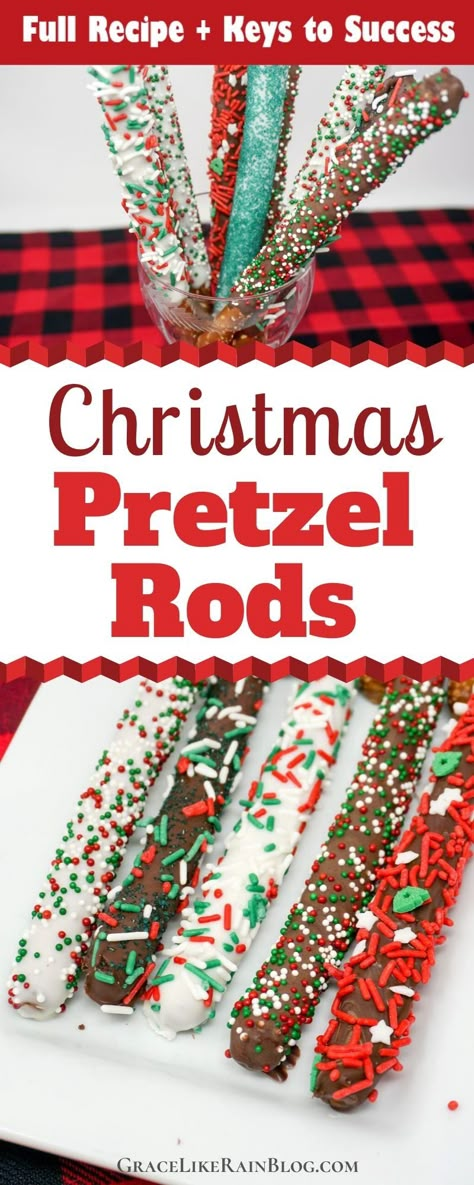 Christmas Chocolate Covered Pretzel Rods - Grace Like Rain Blog Primary Teacher Christmas Gifts, Diy Pretzels, Christmas Kids Treats, Covered Pretzels Christmas, Christmas Pretzel Rods, Pretzel Rods Recipe, Dipping Recipes, Pretzels Christmas, Chocolate Covered Pretzels Christmas