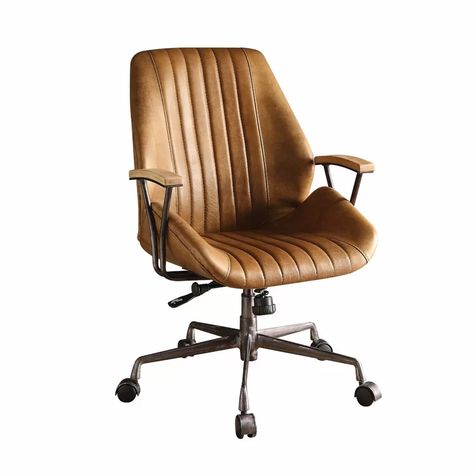 17 Stories Southampton Genuine Leather Executive Chair & Reviews | Wayfair Vintage Office Chair, Brown Desk, Executive Office Chair, Adjustable Chairs, Swivel Office Chair, Leather Office, Executive Office Chairs, Leather Office Chair, Acme Furniture