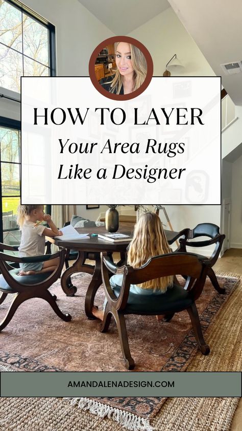 Discover the secret to creating a cohesive and eye-catching living space! Our expert guide on layering area rugs will teach you the tips and tricks to transform your home. From selecting the right sizes and textures to arranging them in stunning patterns, you'll be well on your way to mastering the perfect rug stack. Check out our blog post for expert tips! Rug Layering Dining Room, Layering Rug Rules, How To Rug Placement, How To Style Two Rugs In One Room, Styling Rugs On Carpet, Layering Jute Rug Living Room, Layering Round And Rectangle Rugs, Double Layer Rug Living Room, Layering Carpet And Rugs