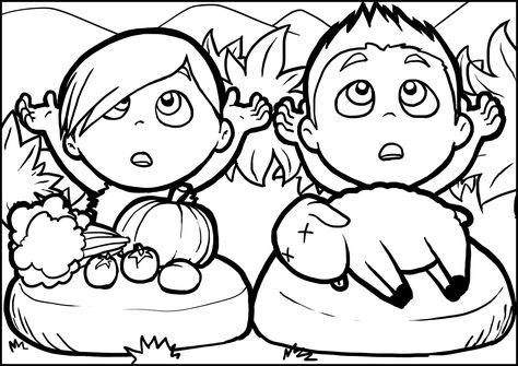 Cain y Abel para colorear ... Cain And Abel Coloring Page, Family Coloring Pages, Cain And Abel, Flag Coloring Pages, Sunday School Crafts For Kids, Bible Printables, Bible Coloring Pages, Sunday School Activities, Preschool Class