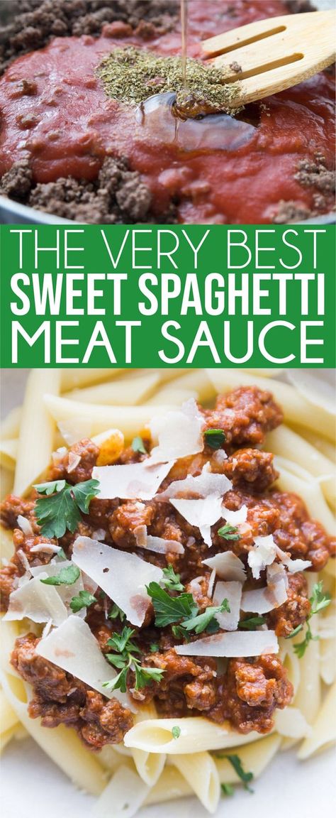 Homemade Spaghetti Sauce Sweet, Sweet Spaghetti Recipes, Homemade Sweet Spaghetti Sauce, Sweet Spaghetti Sauce Recipe, Spaghetti Meat Sauce Recipe, Pasta Receipes, Sweet Spaghetti, Italian Sauces, Cooking Goals