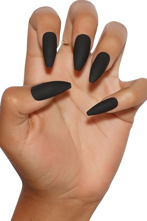 ‘Vantablack' is a light-absorbing, deep dark shade of the ultimate black, finished in a matte texture. Get up to two weeks wear using Très She glue application or two days using stickers. Nail Shape: Ballerina / LongEach kit includes 24 acrylic nails in 12 sizes, nail glue, buffer, cleansing pad, cuticle stick and 24 adhesive stickers. | Long Ballerina Nails in Black by Fashion Nova #coffinnails #nail ideas #naildesign Nail Shape Ballerina, Nails In Black, Long Ballerina Nails, Cherry Nail Art, Black Acrylic Nails, Nail Tattoo, Ballerina Nails, Matte Texture, Press Ons