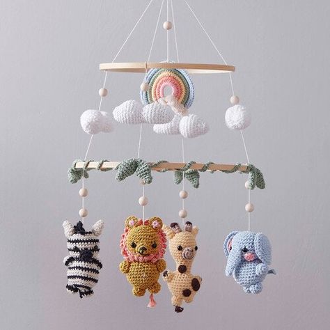 Amigurumi & Crochet Ideas | Hobbycraft Safari Mobile, Clover Pom Pom Maker, Safari Baby Mobile, Crochet Nursery Decor, Crochet Baby Mobiles, Crochet Baby Gifts, Crochet Mobile, Crochet Nursery, How To Make A Pom Pom