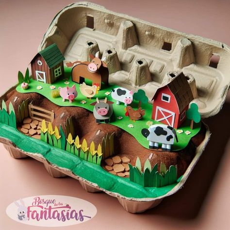 Farm Diorama Projects, Diorama Ideas For Kids School Projects Shoe Box Animal Habitats, Farm Diorama Ideas For Kids, Farm Diorama, Egg Carton Art, Recycled Toys, Toddler Painting, Farm Craft, Recycled Crafts Kids