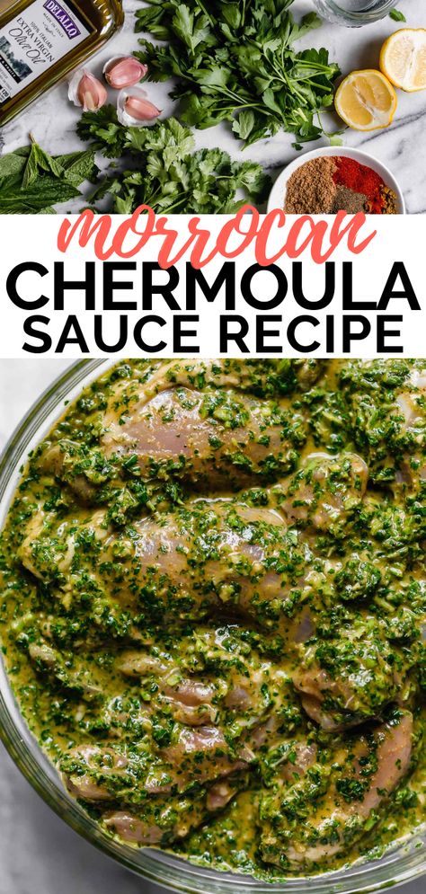 Similar to chimichurri, chermoula is packed with garlic & punchy fresh herbs (like cilantro, parsley, mint), but it also has a hint of warmth from spices common in North African & Middle Eastern cooking (cumin & coriander ftw!). It’s traditionally served over grilled fish...but I’m pretty sure once you have it you’ll want to put it on everythaaang. #playswellwithbutter #chermoula #chermoulasauce #morrocanfood #morrocanrecipes #marinaderecipe #easymarinade #grillingrecipes #chickenmarinade Chermoula Sauce, Cilantro Parsley, Middle East Recipes, Middle Eastern Dishes, Mint Recipes, Eastern Cuisine, Moroccan Food, Grilled Fish, Mediterranean Diet Recipes