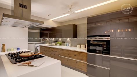 Gallery of Home Interiors Designs and Works by DLIFE Indian Island Kitchen Design, Open Kitchen With Island, Full House Interior, Island Kitchen Design, Modular Kitchen Interior, Marine Drive, House Roof Design, Kitchen Modular, Living Hall