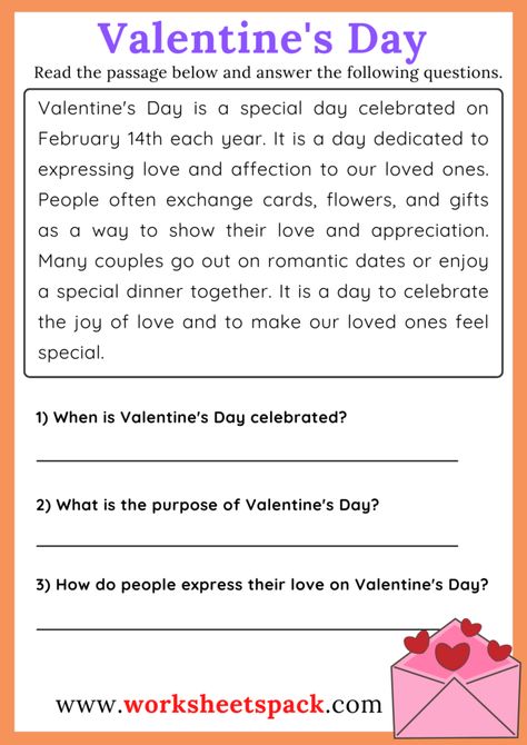 Valentine’s Day Reading Comprehension Passage - worksheetspack Valentine Reading Comprehension Free, Grade 4 Reading Comprehension Worksheets, Valentines Day Story, Grade 4 Reading Comprehension, Grade 2 Reading Comprehension, Grade 4 Reading, Valentines Day Text, 3rd Grade Reading Comprehension Worksheets, Unseen Passage