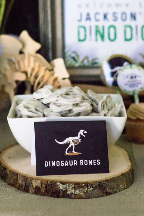 Paleontologist Party, Dinosaur Party Food, Dinosaurs Birthday Party, Dino Dig, White Chocolate Covered Pretzels, Dinosaurs Birthday, Dinosaur Invitation, Dinosaur Birthday Party Decorations, Dinosaur Invitations