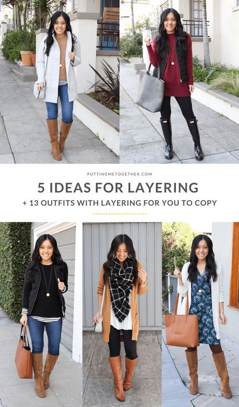 5 Ideas for Layering Your Outfits to stay warm and 13 Ideas for Layering-- click here for my blog post! Layer Outfits Fall, Fall Outfit Layers, Layering Ideas For Winter, Layered Womens Outfits, How To Wear Layers Outfit Ideas, Layers For Winter Outfit Ideas, Cute Layered Outfits Winter, Winter Layered Outfits, Fall Layered Outfits