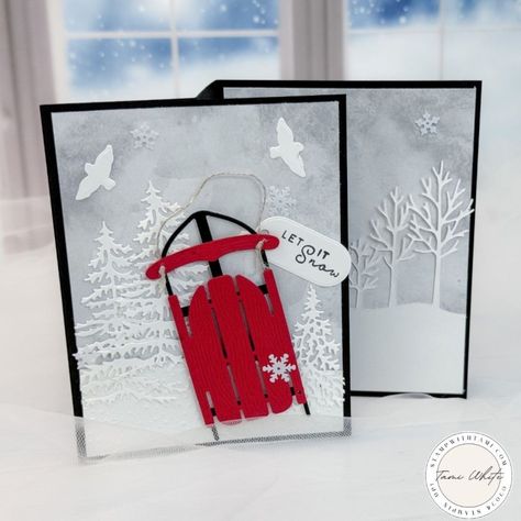 Let It Snow – Sophisticated Sled Card #1 - Stampin' Up! Demonstrator: Tami White | Stamping, Crafting, & Card-Making Sophisticated Sled Bundle, Stampin Up Sophisticated Sled Bundle, Winter Stampin Up Cards, Sophisticated Sled Card Ideas, Stampin Up Sofisticated Sled, 2024 Stampin Up Christmas Cards, Stampin Up Winter Cards, Su Sophisticated Sled, Stampin Up Holiday Mini Catalog 2024