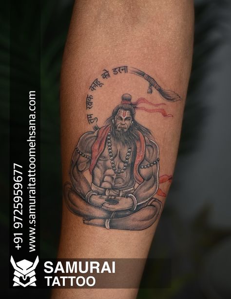 Hanuman Gada Tattoo, Bajrangbali Tattoo, Buddah Sleeve Tattoo, Hanuman Gada, Gods Tattoo, Small Lion Tattoo, Hanuman Tattoo, Soldier Tattoo, Om Tattoo Design