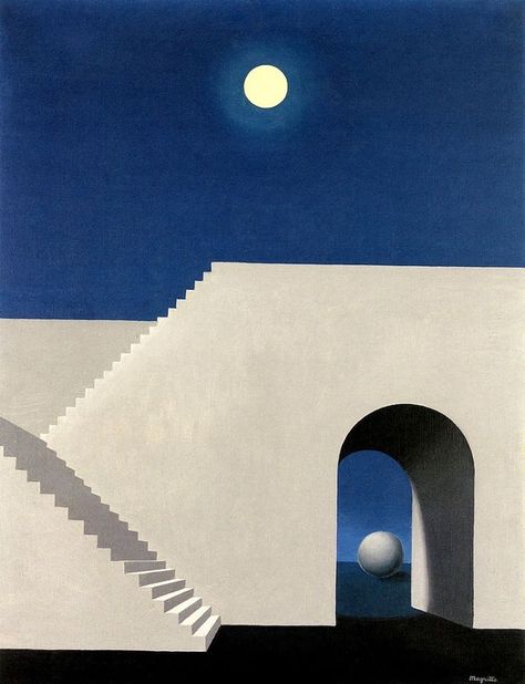 René Magritte (1898-1967) Architecture in the moonlight, 1956 René François Ghislain Magritte, Rene Magritte Art, Magritte Paintings, Magritte Art, René Magritte, Arte Van Gogh, Roy Lichtenstein, Rene Magritte, Surrealism Painting